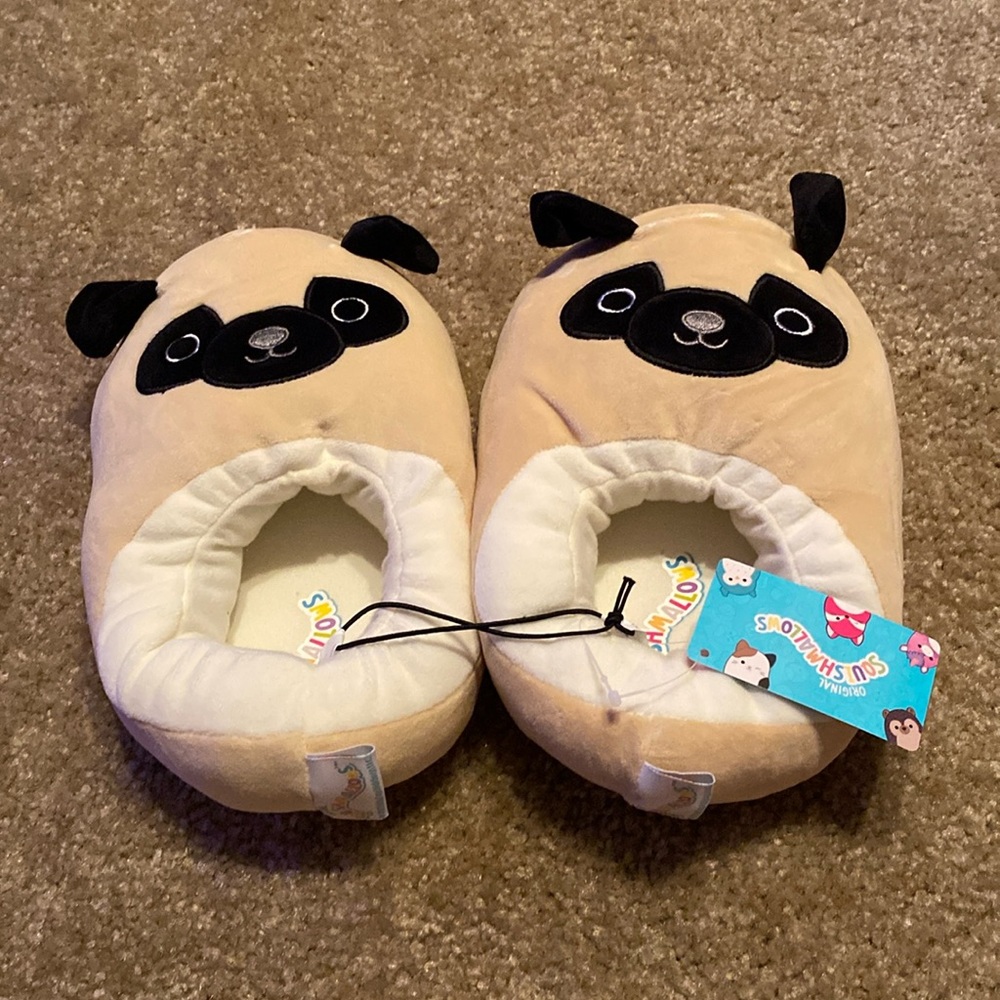 Original Squishmallows Boys Pug Slippers Tan